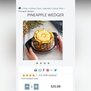 Pampered Chef Pineapple Slicer with Black Handles